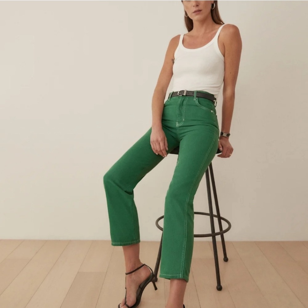 Reformation Cowboy High Rise Straight Jean Green